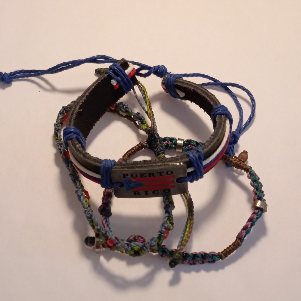 Puerto Rico Plate Charm Braided Multicolor Cord Bracelet Adjustable Tie‎ Unisex